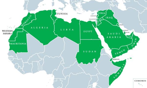 "map of the twenty two arab countries in northern africa and the middle east"