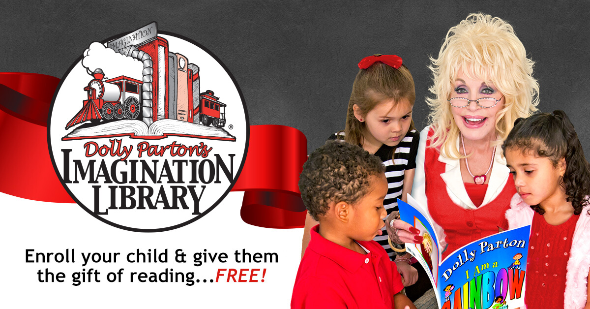 Dolly Parton and children reading for Dolly Parton's Imagination Library 
