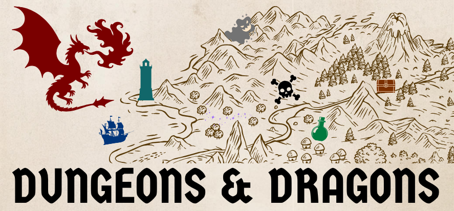 dungeons and dragons logo with fantasy map