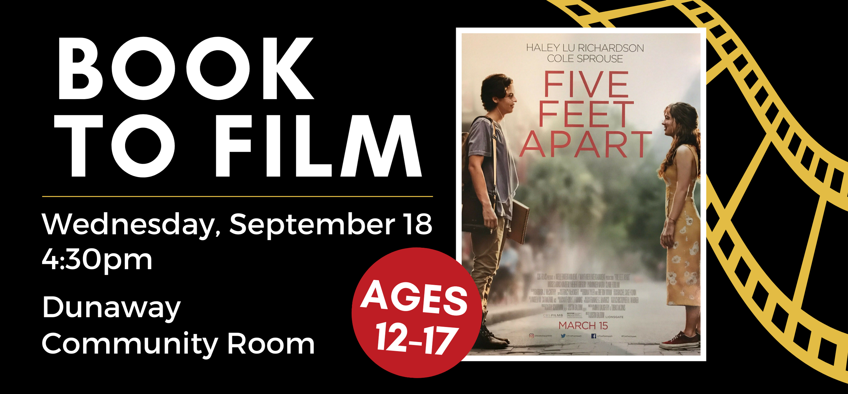 book to film five feet apart wednesday september 18 at four thirty in the evening 