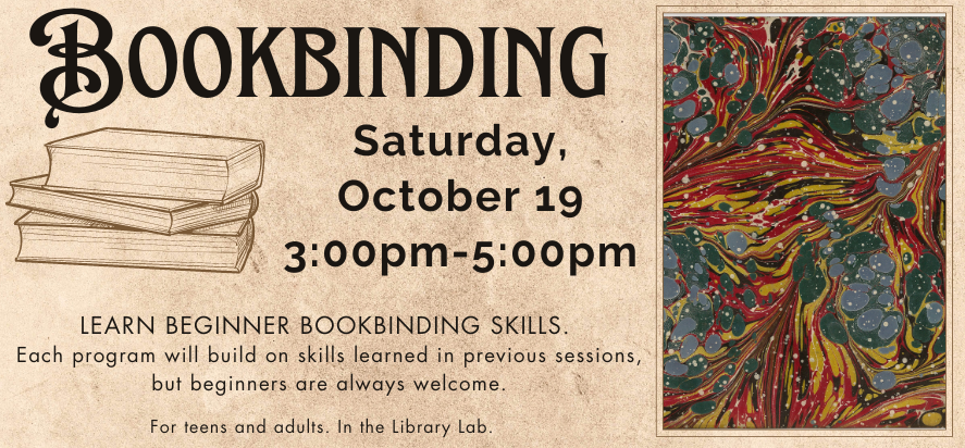 Bookbinding on Saturday, October 19 from 3pm to 5pm.