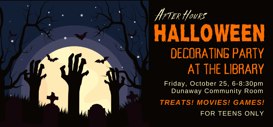 halloween decorating party ages 12-17 friday october 26 at six pm