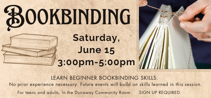 Sign up for Bookbinding and learn beginner bookbinding skills on Saturday, June 15 from 3pm to 5pm