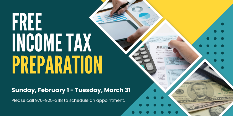 Free Income Tax Preparation Sunday February first through Tuesday March thirty first Please call 9709253118 to schedule an appointment