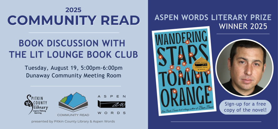 2025 communty read book discussion with the lit lounge book club tuesday august nneteenth from five P M to six PM in the library reading deck