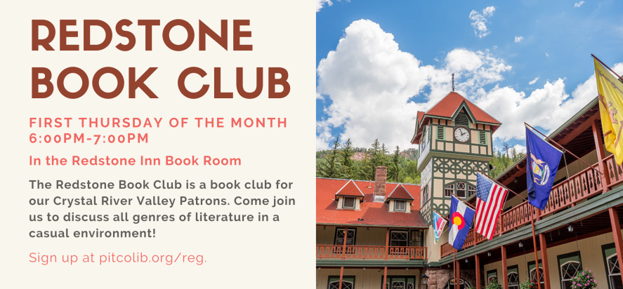 redstone book club every first thursday of the month at six P M in the redstone inn book room