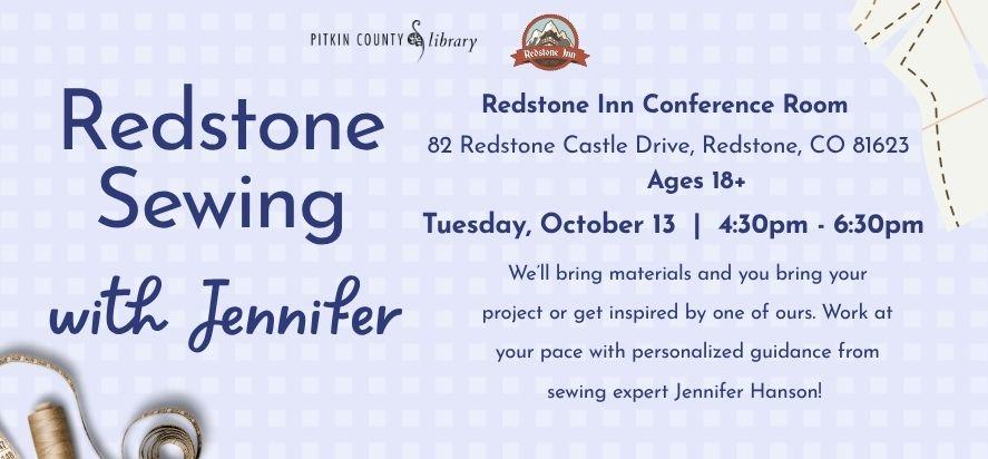 Redstone Sewing with Jen on October 13 