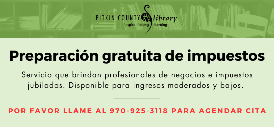 Preparación gratuita de impuestos Servicio que brindan profesionales de negocios e impuestos jubilados. Disponible para ingresos moderados y bajos. Servicio que brindan profesionales de negocios e impuestos jubilados. Disponible para ingresos moderados y bajos. Servicio que brindan profesionales de negocios e impuestos jubilados. Disponible para ingresos moderados y bajos. Por favor llame al 970-925-3118 para agendar cita