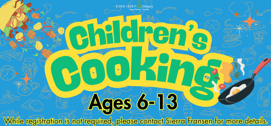 different ingredients such as eggs and lettuce are flying around the words "children's cooking: ages 6-13)