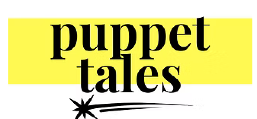 "puppet tales" black text over yellow with shooting star
