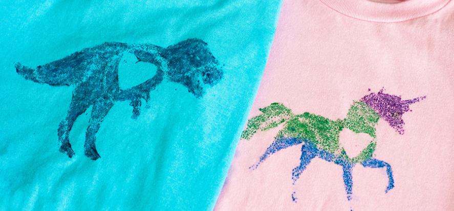 Sandpaper transfer shirts with unicorns and dinosaurs on them 