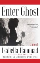 Enter ghost by Isabella Hammad book cover featuring the shadow of a woman holding a flower.