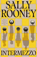 Intermezzo by Sally Rooney book cover featuring a chess board with people as the pieces.